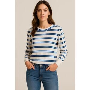 Eighteen Blue & White Striped, Cotton Sweater, Women’s M,Classic Knit